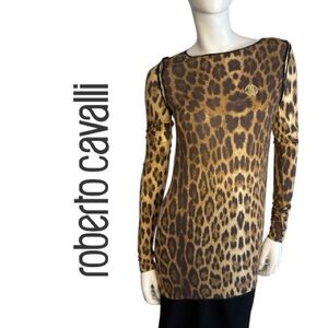 Roberto Cavalli Leopard Print Long Sleeve T shirt
